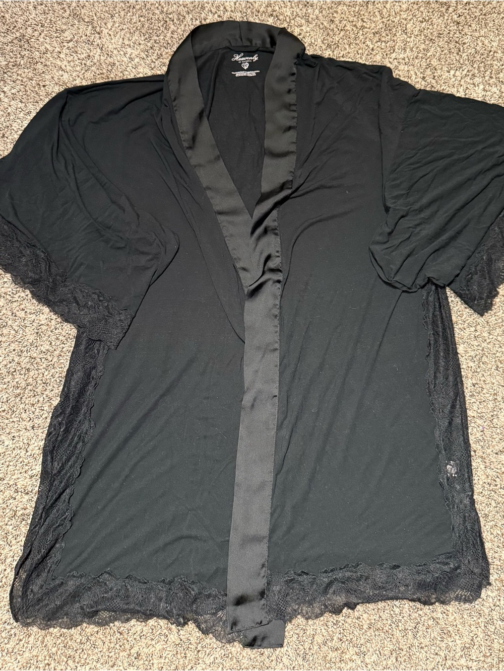 Victoria's Secret Black Satin-Trim Lace Robe Top